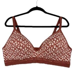 Live2Lounge Lined T-Shirt Comfort Bra Wire Free Brown Pink Floral Size 40D